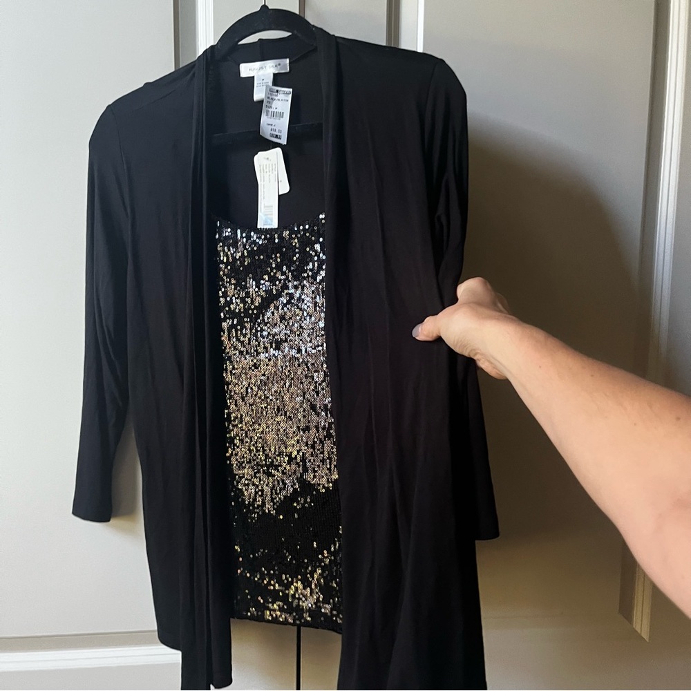 NWT August Silk Woman’s Sequin Top with attached cardigan size Medium